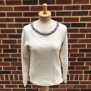 J. Crew Cream Twee Jeweled Collar Long Sleeve Size S